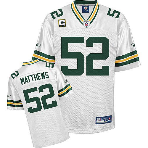 Packers #52 Clay Matthews White With C patch Stitched NFL Jersey