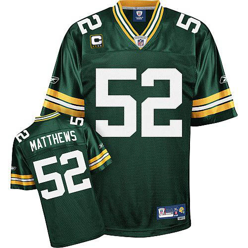 Packers #52 Clay Matthews Green With C patch Stitched NFL Jersey