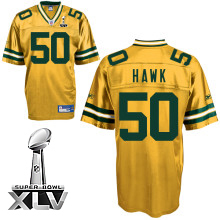 Packers #50 A.J. Hawk Yellow Super Bowl XLV Stitched NFL Jersey