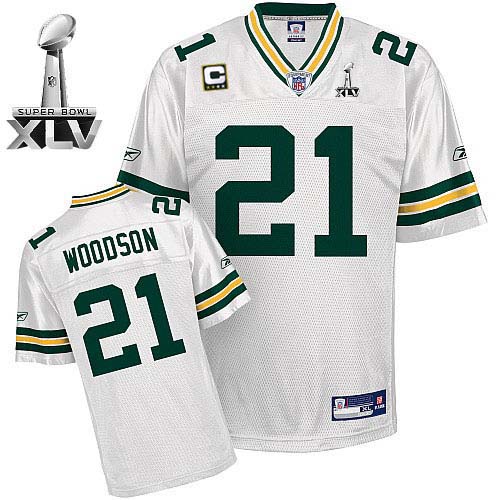 Packers #21 Charles Woodson White With Super Bowl XLV and C patch Stitched NFL Jersey
