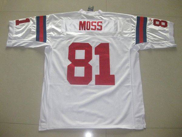 Patriots #81 Randy Moss White With AFL 50 Anniversary Patch Stitched NFL Jersey