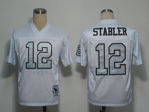Mitchell and Ness Raiders #12 Kenny Stabler White Silver No. Stitched NFL Jersey