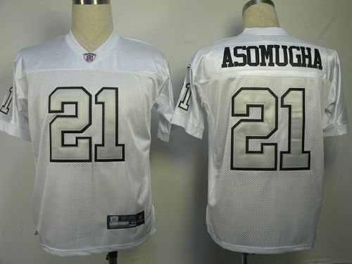 Raiders #21 Nnamdi Asomugha White Silver Grey No. Stitched NFL Jersey