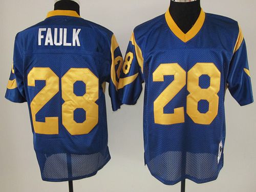 Mitchell and Ness Rams #28 Marshall Faulk Blue Stitched NFL Jersey
