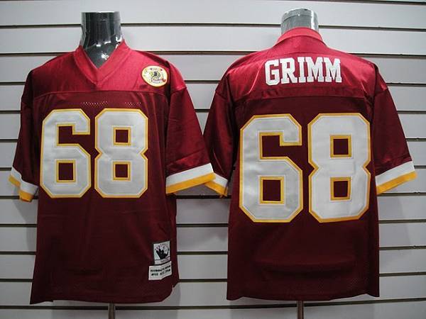 Mitchell and Ness Redskins #68 Russ Grimm Red With 50TH Anniversary Patch Stitched NFL Jersey