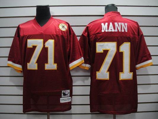 Mitchell and Ness Redskins #71 Charles Mann Red Stitched Throwback NFL Jersey