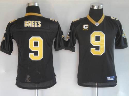 Saints #9 Drew Brees Black With C Patch Stitched NFL Jersey