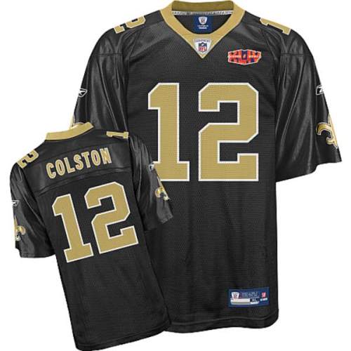Saints #12 Marques Colston Black With Super Bowl Patch Stitched NFL Jersey