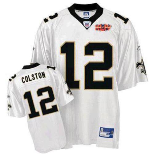 Saints #12 Marques Colston White With Super Bowl Patch Stitched NFL Jersey