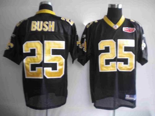 Saints #25 Reggie Bush Black With Super Bowl Patch Stitched NFL Jersey