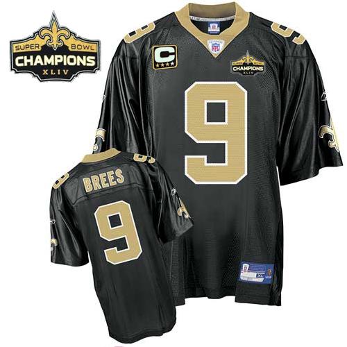 Saints #9 Drew Brees Black Super Bowl XLIV 44 Champions Stitched NFL Jersey