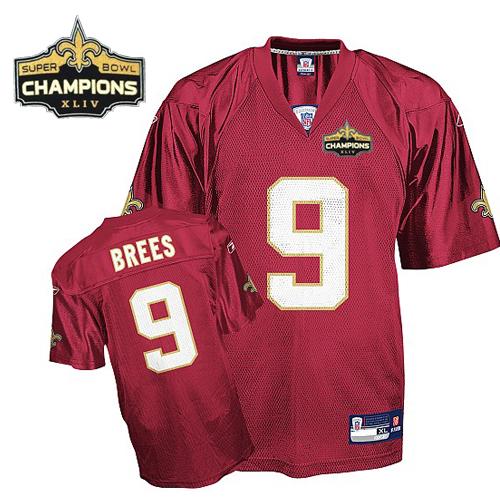 Saints #9 Drew Brees Red Super Bowl XLIV 44 Champions Stitched NFL Jersey
