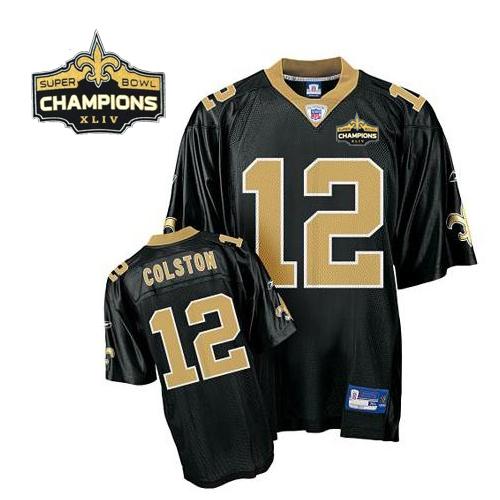 Saints #12 Marques Colston Black Super Bowl XLIV 44 Champions Stitched NFL Jersey