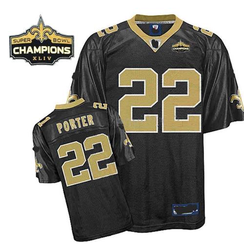 Saints #22 Tracy Porter Black Super Bowl XLIV 44 Champions Stitched NFL Jersey