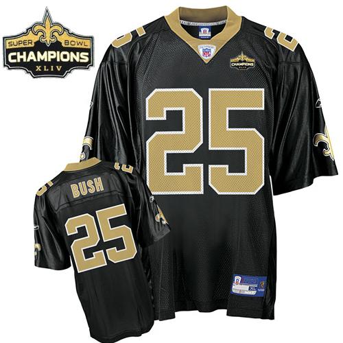 Saints #25 Reggie Bush Black Super Bowl XLIV 44 Champions Stitched NFL Jersey