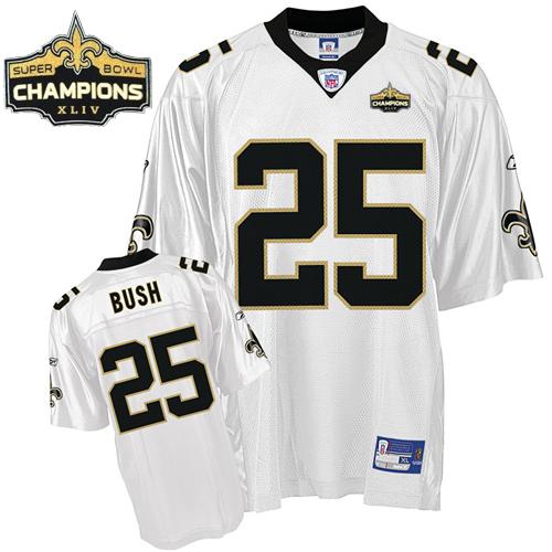 Saints #25 Reggie Bush White Super Bowl XLIV 44 Champions Stitched NFL Jersey