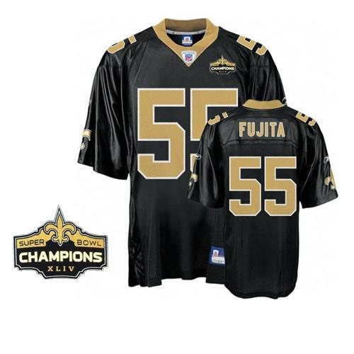 Saints #55 Scott Fujita Black Super Bowl XLIV 44 Champions Stitched NFL Jersey
