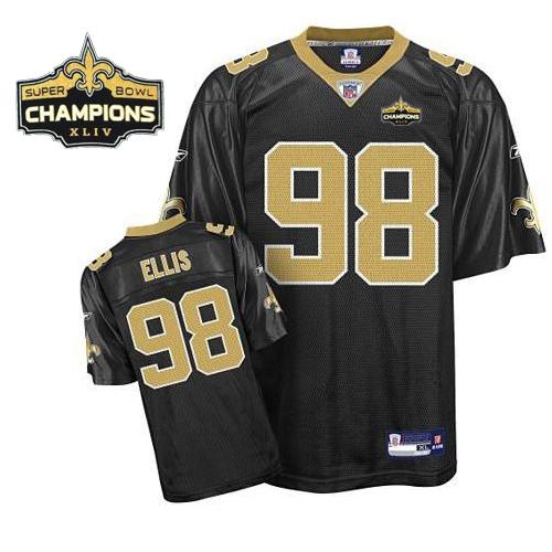 Saints #98 Sedrick Ellis Black Super Bowl XLIV 44 Champions Stitched NFL Jersey