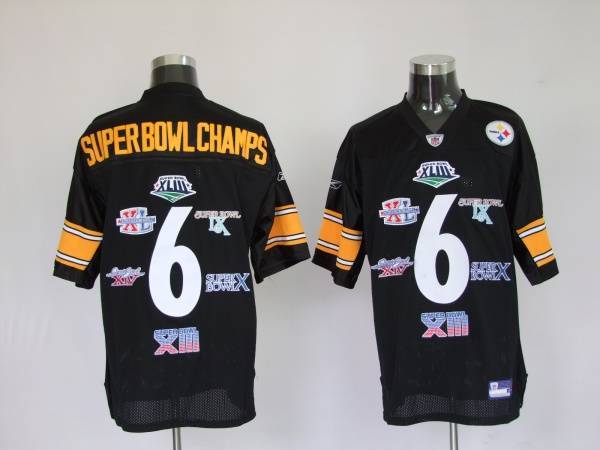 Steelers 6 Super Bowl Champion Patch Black Stitched NFL Jersey
