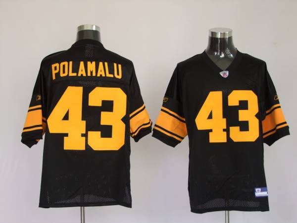 Steelers #43 Troy Polamalu Black With Yellow Number Stitched NFL Jersey