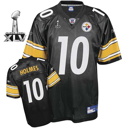 Steelers #10 Santonio Holmes Black Super Bowl XLV Stitched NFL Jersey