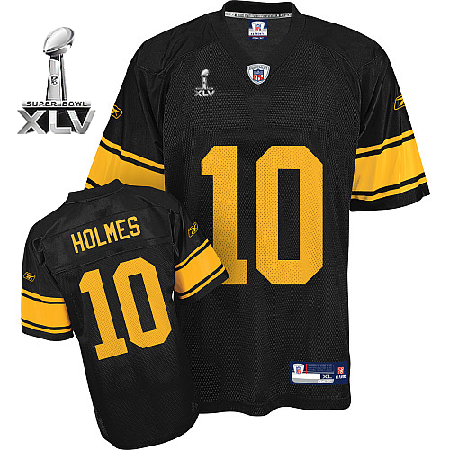 Steelers #10 Santonio Holmes Black With Yellow Number Super Bowl XLV Stitched NFL Jersey
