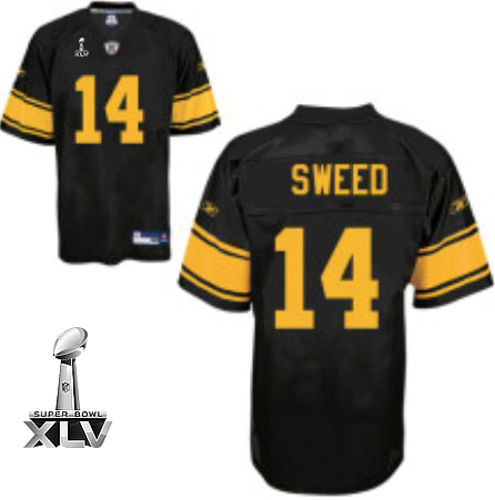 Steelers #14 Limas Sweed Black With Yellow Number Super Bowl XLV Stitched NFL Jersey