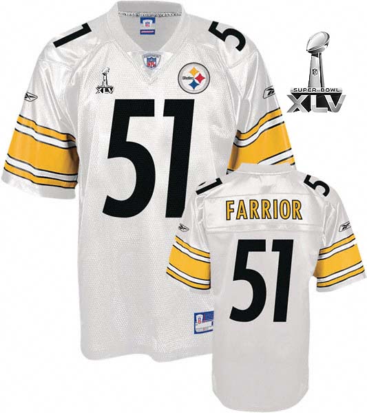 Steelers #51 James Farrior White Super Bowl XLV Stitched NFL Jersey