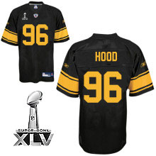 Steelers #96 Evander Hood Black With Yellow Number Super Bowl XLV Stitched NFL Jersey