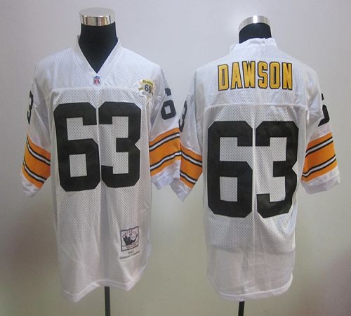 60TH Mitchell And Ness Steelers #63 Dermontti Dawson White Stitched NFL Jersey