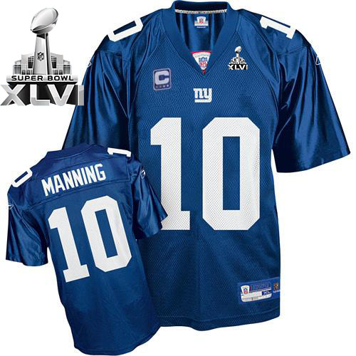 Giants #10 Eli Manning Blue Super Bowl XLVI With C Patch Stitched NFL Jersey