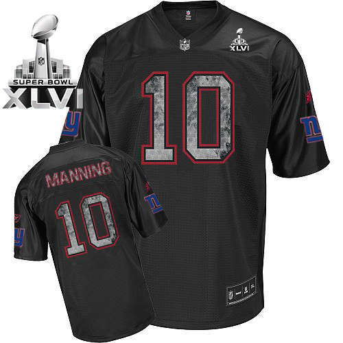 Sideline Black United Giants #10 Eli Manning Black Super Bowl XLVI Stitched NFL Jersey