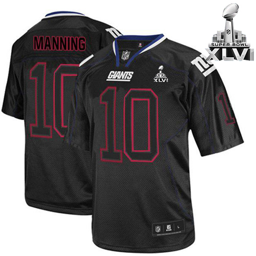 Giants #10 Eli Manning Lights Out Black Black Super Bowl XLVI Stitched NFL Jersey