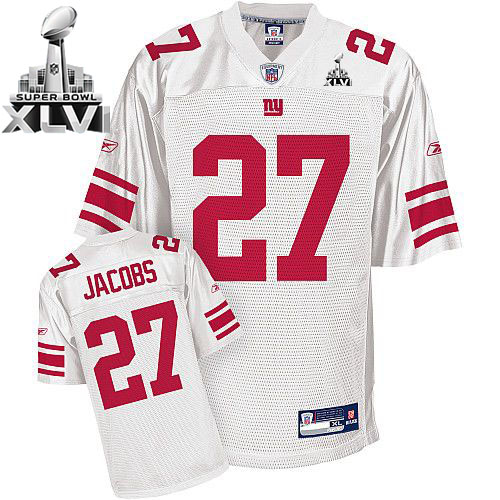 Giants Brandon Jacobs #27 White Super Bowl XLVI Stitched NFL Jersey