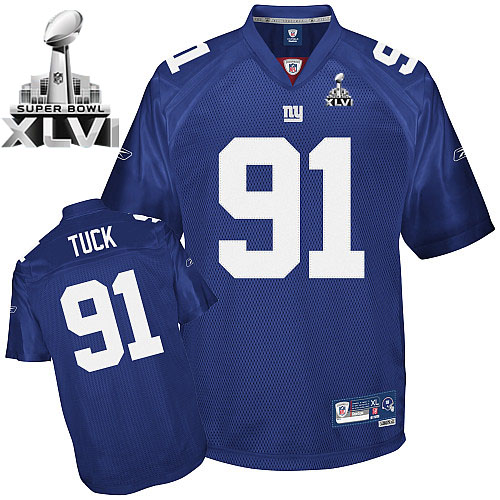 Giants #91 Justin Tuck Blue Super Bowl XLVI Stitched NFL Jersey