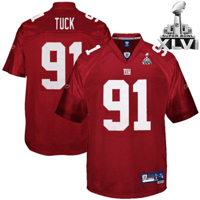 Giants #91 Justin Tuck Red Super Bowl XLVI Stitched NFL Jersey