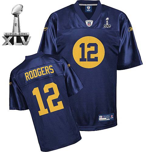Packers #12 Aaron Rodgers Blue Bowl Super Bowl XLV Stitched NFL Jersey