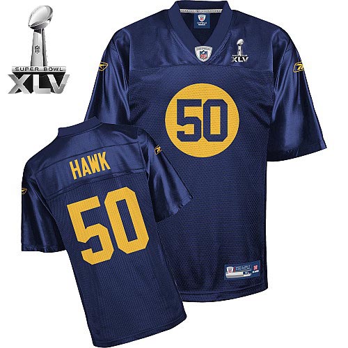 Packers #50 A.J. Hawk Blue Super Bowl XLV Stitched NFL Jersey