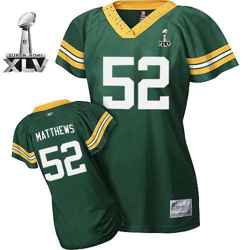 Packers #52 Clay Matthews Green Women's Field Flirt Super Bowl XLV Stitched NFL Jersey
