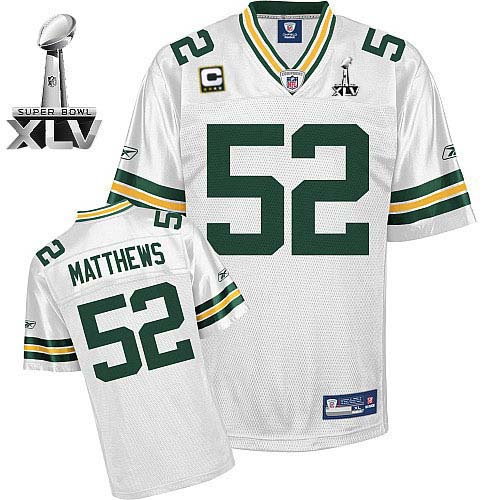 Packers #52 Clay Matthews White With Super Bowl XLV and C patch Stitched NFL Jersey