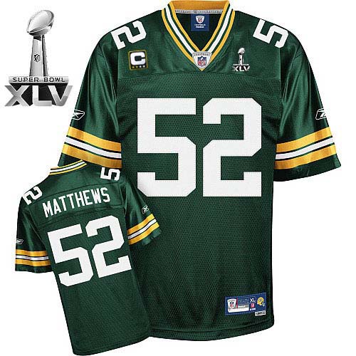Packers #52 Clay Matthews Green With Super Bowl XLV and C patch Stitched NFL Jersey