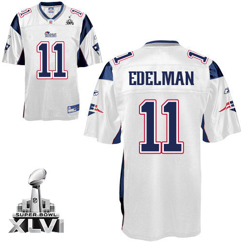 Patriots #11 Julian Edelman White Super Bowl XLVI Stitched NFL Jersey