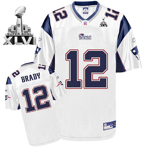 Patriots #12 Tom Brady White Super Bowl XLVI Stitched NFL Jersey