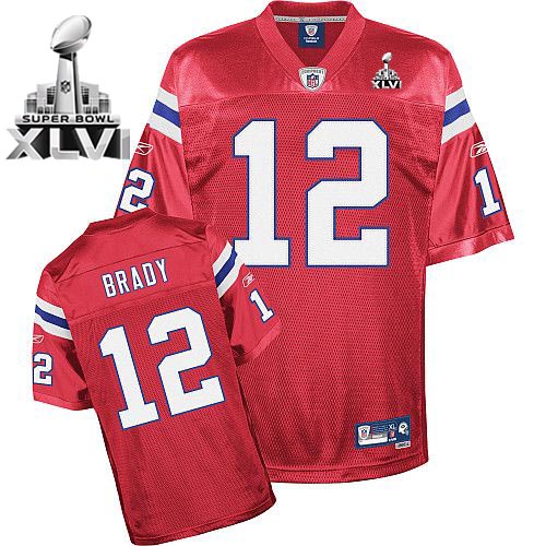 Patriots #12 Tom Brady Red Alternate Super Bowl XLVI Stitched NFL Jersey
