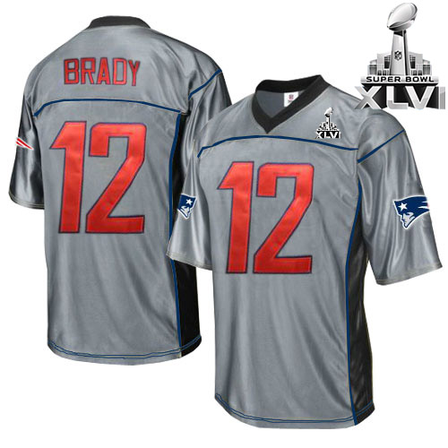 Patriots #12 Tom Brady Grey Shadow Super Bowl XLVI Stitched NFL Jersey