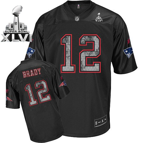 Sideline Black United Patriots #12 Tom Brady Black Super Bowl XLVI Stitched NFL Jersey
