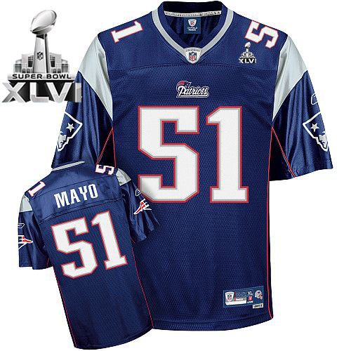 Patriots #51 Jerod Mayo Dark Blue Super Bowl XLVI Stitched NFL Jersey