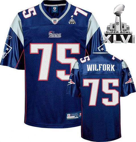 Patriots #75 Vince Wilfork Dark blue Super Bowl XLVI Stitched NFL Jersey