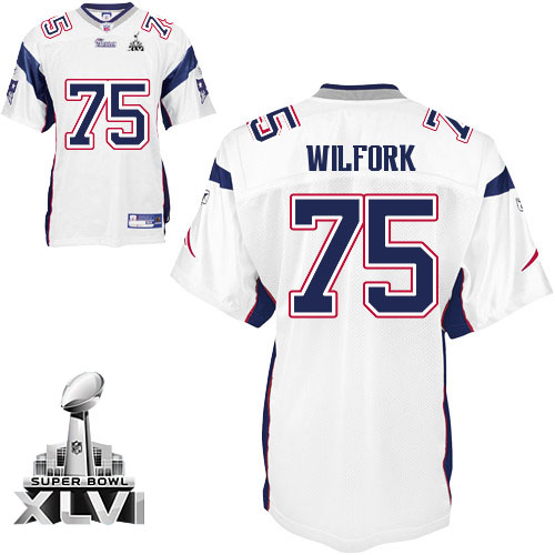 Patriots #75 Vince Wilfork White Super Bowl XLVI Stitched NFL Jersey