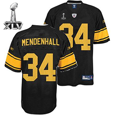 Steelers #34 Rashard Mendenhall Black With Yellow Number Super Bowl XLV Stitched NFL Jersey